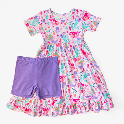 Mermaid Cove Twirl Dress with Biker Shorts