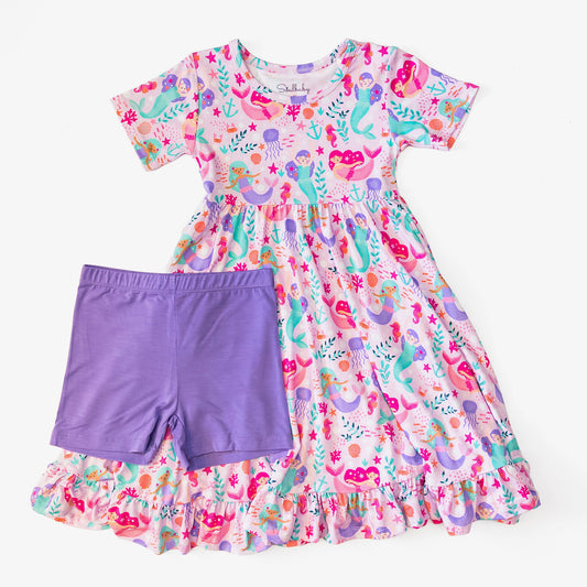 Mermaid Cove Twirl Dress with Biker Shorts